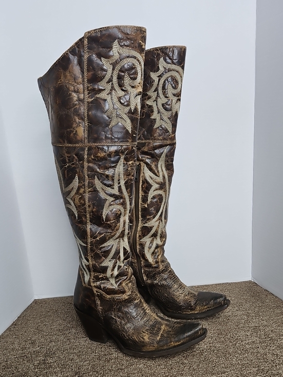 Dan Post Shoes - Dan Post Jilted Over The Knee Tall Distressed Leather Boots Sz 7.5 Womens